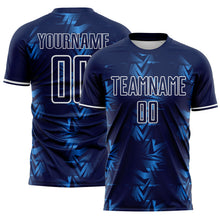Load image into Gallery viewer, Custom Navy Powder Blue-White USA Style Patriotic Geometric Chevron Lines Sublimation Soccer Uniform Jersey
