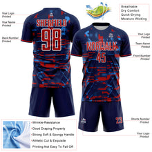 Laden Sie das Bild in den Galerie-Viewer, Custom Navy Red Powder Blue-White USA Style Patriotic Digital Pixel Sublimation Soccer Uniform Jersey
