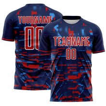Laden Sie das Bild in den Galerie-Viewer, Custom Navy Red Powder Blue-White USA Style Patriotic Digital Pixel Sublimation Soccer Uniform Jersey

