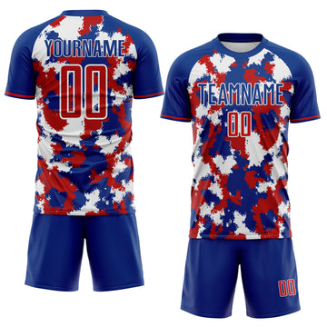 Custom Royal Red-White USA Style Patriotic Splash Sublimation Soccer Uniform Jersey