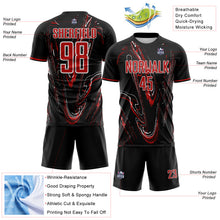 Laden Sie das Bild in den Galerie-Viewer, Custom Black Red-White USA Style Patriotic Liquid Swirl Sublimation Soccer Uniform Jersey
