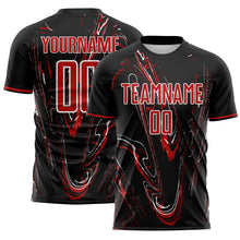 Laden Sie das Bild in den Galerie-Viewer, Custom Black Red-White USA Style Patriotic Liquid Swirl Sublimation Soccer Uniform Jersey
