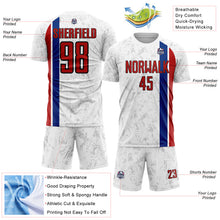 Charger l'image dans la galerie, Custom White Red Royal-Black USA Style Patriotic Marble Side Vertical Stripe Sublimation Soccer Uniform Jersey
