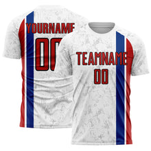 Charger l'image dans la galerie, Custom White Red Royal-Black USA Style Patriotic Marble Side Vertical Stripe Sublimation Soccer Uniform Jersey
