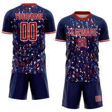 Laden Sie das Bild in den Galerie-Viewer, Custom Navy Red-White USA Style Patriotic Abstract Mosaic Confetti Sublimation Soccer Uniform Jersey
