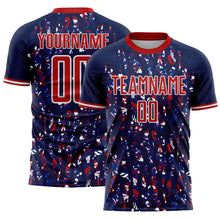 Laden Sie das Bild in den Galerie-Viewer, Custom Navy Red-White USA Style Patriotic Abstract Mosaic Confetti Sublimation Soccer Uniform Jersey
