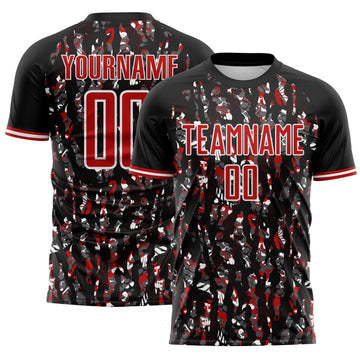 Custom Black Red-White USA Style Patriotic Abstract Mosaic Confetti Sublimation Soccer Uniform Jersey