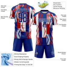 Load image into Gallery viewer, Custom Royal White-Red USA Style Patriotic Geometric Lines Sublimation Soccer Uniform Jersey
