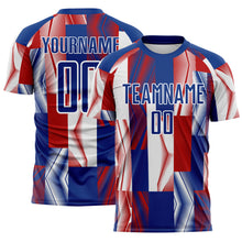 Load image into Gallery viewer, Custom Royal White-Red USA Style Patriotic Geometric Lines Sublimation Soccer Uniform Jersey
