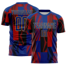 Load image into Gallery viewer, Custom Royal Black Red-Old Gold USA Style Patriotic Geometric Lines Sublimation Soccer Uniform Jersey

