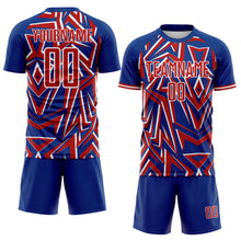 Load image into Gallery viewer, Custom Royal Red-White USA Style Patriotic Sharp Geometric Sublimation Soccer Uniform Jersey
