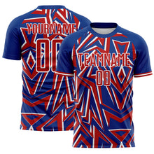 Load image into Gallery viewer, Custom Royal Red-White USA Style Patriotic Sharp Geometric Sublimation Soccer Uniform Jersey
