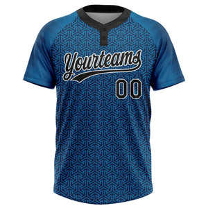 Custom Blue Black-White 3D Pattern Two-Button Unisex Softball Jersey