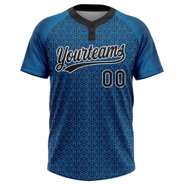 Custom Blue Black-White 3D Pattern Two-Button Unisex Softball Jersey