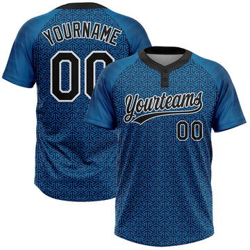 Custom Blue Black-White 3D Pattern Two-Button Unisex Softball Jersey