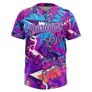 Custom Graffiti Pattern Purple-White 3D Bright Psychedelic Two-Button Unisex Softball Jersey