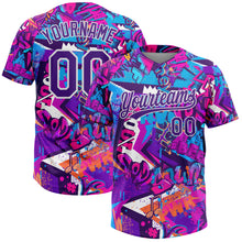 Laden Sie das Bild in den Galerie-Viewer, Custom Graffiti Pattern Purple-White 3D Bright Psychedelic Two-Button Unisex Softball Jersey
