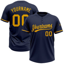 Загрузить изображение в средство просмотра галереи, Custom Navy Gold Two-Button Unisex Softball Jersey
