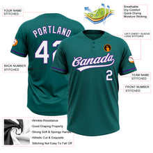 Load image into Gallery viewer, Custom Teal White-Purple Two-Button Unisex Softball Jersey
