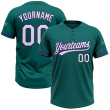 Load image into Gallery viewer, Custom Teal White-Purple Two-Button Unisex Softball Jersey

