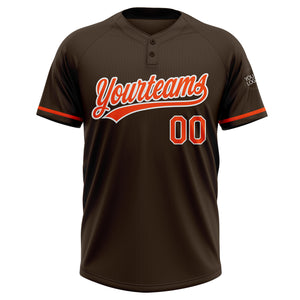 Custom Brown Orange-White Two-Button Unisex Softball Jersey