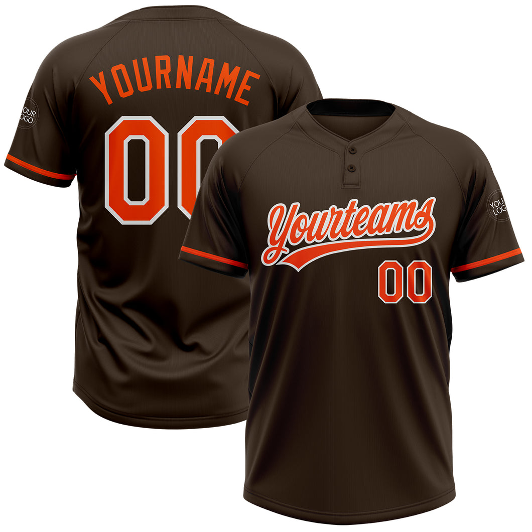 Custom Brown Orange-White Two-Button Unisex Softball Jersey