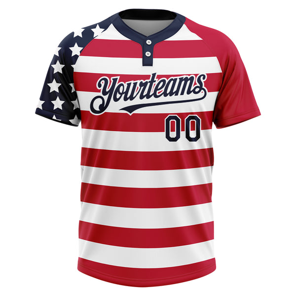 Cheap Custom White Navy-Red 3D American Flag Fashion Two-Button Unisex Softball  Jersey Free Shipping – CustomJerseysPro
