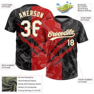 Custom Graffiti Pattern Black Red-Old Gold 3D Two-Button Unisex Softball Jersey