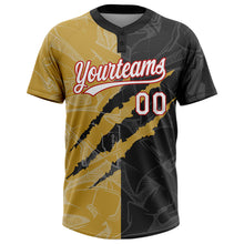 Загрузить изображение в средство просмотра галереи, Custom Graffiti Pattern Black Old Gold-Red 3D Two-Button Unisex Softball Jersey

