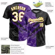 Laden Sie das Bild in den Galerie-Viewer, Custom Graffiti Pattern Black Purple-Gold 3D Two-Button Unisex Softball Jersey
