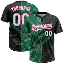 Load image into Gallery viewer, Custom Graffiti Pattern Black Kelly Green-Pink 3D Two-Button Unisex Softball Jersey
