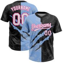 Laden Sie das Bild in den Galerie-Viewer, Custom Graffiti Pattern Black Light Blue-Pink 3D Two-Button Unisex Softball Jersey
