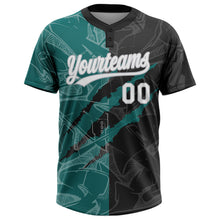 Laden Sie das Bild in den Galerie-Viewer, Custom Graffiti Pattern Black Teal-Gray 3D Two-Button Unisex Softball Jersey
