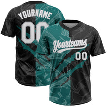 Laden Sie das Bild in den Galerie-Viewer, Custom Graffiti Pattern Black Teal-Gray 3D Two-Button Unisex Softball Jersey
