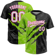 Load image into Gallery viewer, Custom Graffiti Pattern Black Neon Green-Pink 3D Two-Button Unisex Softball Jersey
