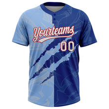 Laden Sie das Bild in den Galerie-Viewer, Custom Graffiti Pattern Light Blue Royal-Red 3D Two-Button Unisex Softball Jersey
