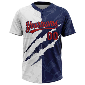 Custom Graffiti Pattern Red-Navy 3D Two-Button Unisex Softball Jersey