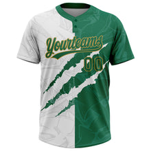 Laden Sie das Bild in den Galerie-Viewer, Custom Graffiti Pattern Kelly Green-Old Gold 3D Two-Button Unisex Softball Jersey
