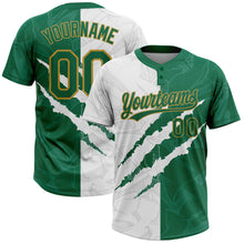 Загрузить изображение в средство просмотра галереи, Custom Graffiti Pattern Kelly Green-Old Gold 3D Two-Button Unisex Softball Jersey
