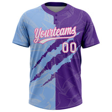 Load image into Gallery viewer, Custom Graffiti Pattern Purple Light Blue-Pink 3D Two-Button Unisex Softball Jersey
