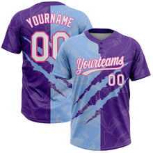 Laden Sie das Bild in den Galerie-Viewer, Custom Graffiti Pattern Purple Light Blue-Pink 3D Two-Button Unisex Softball Jersey
