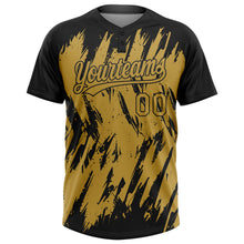 Load image into Gallery viewer, Custom Black Old Gold 3D Pattern Abstract Sharp Shape Two-Button Unisex Softball Jersey
