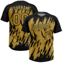 Load image into Gallery viewer, Custom Black Old Gold 3D Pattern Abstract Sharp Shape Two-Button Unisex Softball Jersey

