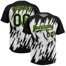 Laden Sie das Bild in den Galerie-Viewer, Custom Black Neon Green-White 3D Pattern Abstract Sharp Shape Two-Button Unisex Softball Jersey
