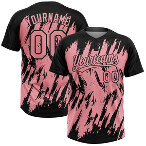 Custom Black Medium Pink 3D Pattern Abstract Sharp Shape Two-Button Unisex Softball Jersey