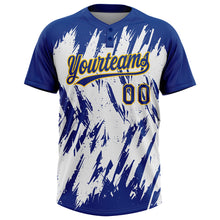 Laden Sie das Bild in den Galerie-Viewer, Custom Royal Yellow-White 3D Pattern Abstract Sharp Shape Two-Button Unisex Softball Jersey
