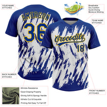 Load image into Gallery viewer, Custom Royal Yellow-White 3D Pattern Abstract Sharp Shape Two-Button Unisex Softball Jersey
