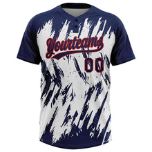 Laden Sie das Bild in den Galerie-Viewer, Custom Navy Red-White 3D Pattern Abstract Sharp Shape Two-Button Unisex Softball Jersey
