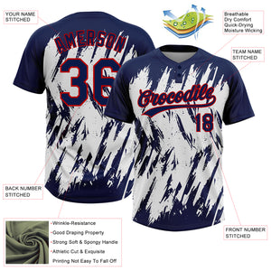 Custom Navy Red-White 3D Pattern Abstract Sharp Shape Two-Button Unisex Softball Jersey