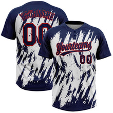 Laden Sie das Bild in den Galerie-Viewer, Custom Navy Red-White 3D Pattern Abstract Sharp Shape Two-Button Unisex Softball Jersey
